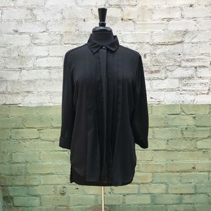 JOAN VASS Chiffon Pleated Button Down
